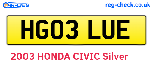 HG03LUE are the vehicle registration plates.