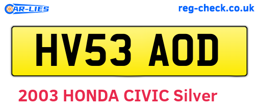 HV53AOD are the vehicle registration plates.