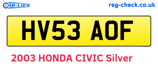 HV53AOF are the vehicle registration plates.