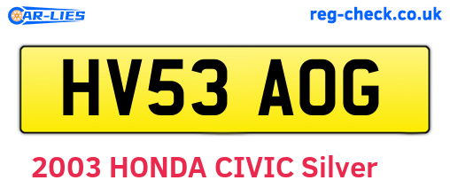HV53AOG are the vehicle registration plates.