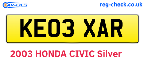 KE03XAR are the vehicle registration plates.