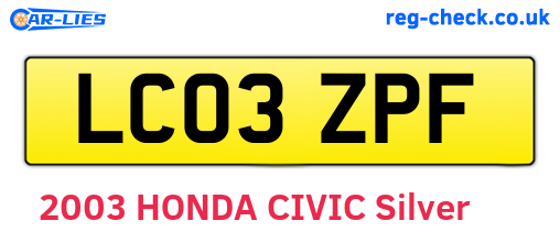 LC03ZPF are the vehicle registration plates.