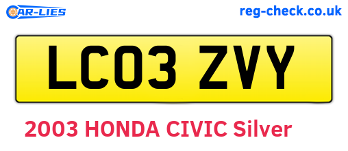 LC03ZVY are the vehicle registration plates.
