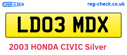 LD03MDX are the vehicle registration plates.
