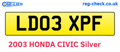 LD03XPF are the vehicle registration plates.
