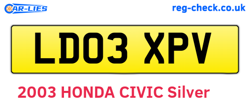 LD03XPV are the vehicle registration plates.