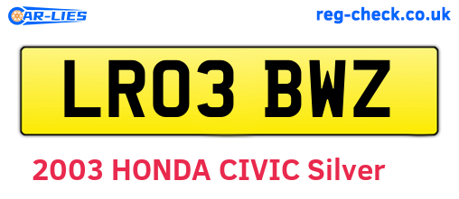 LR03BWZ are the vehicle registration plates.