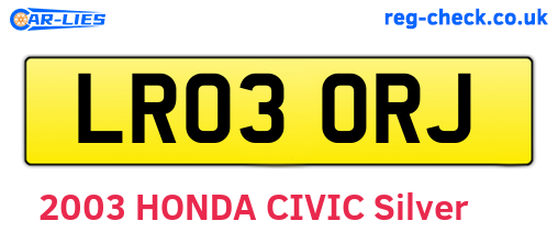 LR03ORJ are the vehicle registration plates.