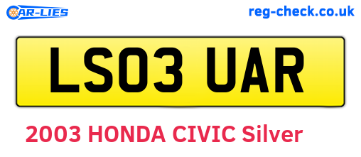 LS03UAR are the vehicle registration plates.