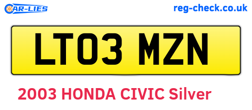 LT03MZN are the vehicle registration plates.