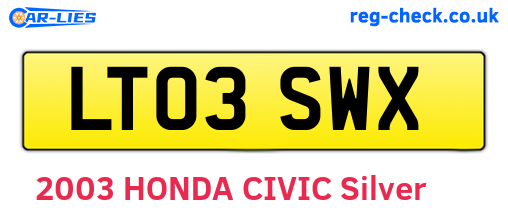 LT03SWX are the vehicle registration plates.