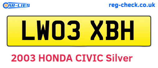 LW03XBH are the vehicle registration plates.