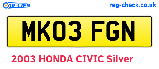 MK03FGN are the vehicle registration plates.