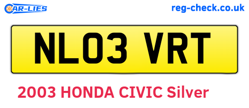 NL03VRT are the vehicle registration plates.