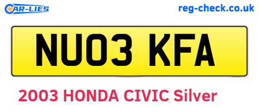 NU03KFA are the vehicle registration plates.