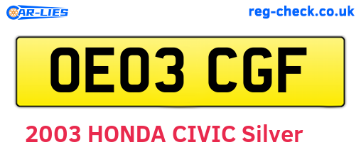 OE03CGF are the vehicle registration plates.