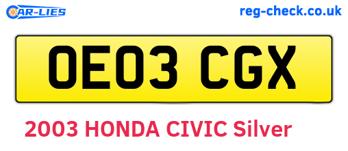 OE03CGX are the vehicle registration plates.