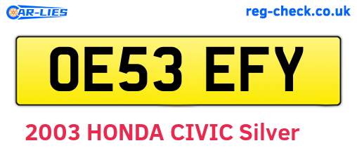 OE53EFY are the vehicle registration plates.