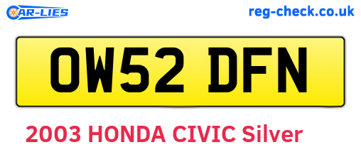 OW52DFN are the vehicle registration plates.