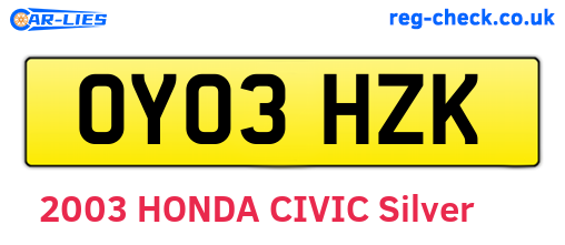 OY03HZK are the vehicle registration plates.
