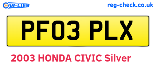 PF03PLX are the vehicle registration plates.