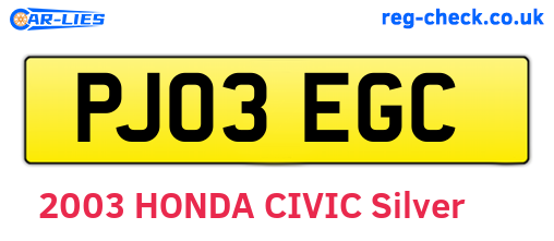 PJ03EGC are the vehicle registration plates.