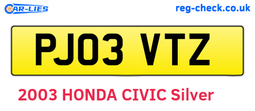 PJ03VTZ are the vehicle registration plates.