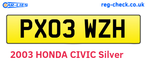 PX03WZH are the vehicle registration plates.