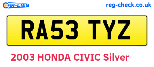 RA53TYZ are the vehicle registration plates.