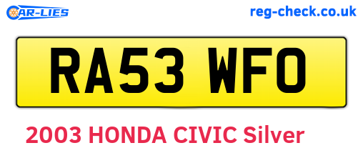 RA53WFO are the vehicle registration plates.