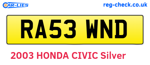 RA53WND are the vehicle registration plates.