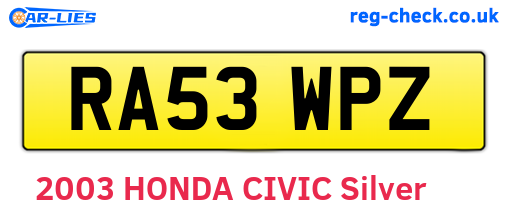 RA53WPZ are the vehicle registration plates.