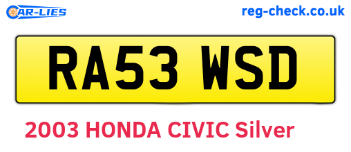 RA53WSD are the vehicle registration plates.