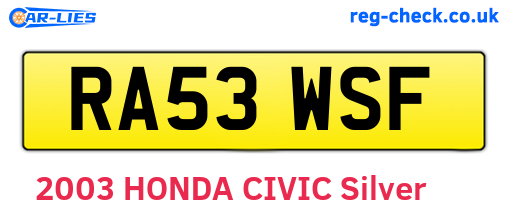 RA53WSF are the vehicle registration plates.