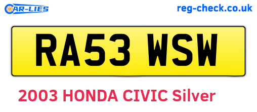 RA53WSW are the vehicle registration plates.