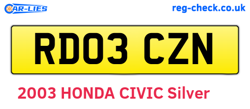 RD03CZN are the vehicle registration plates.
