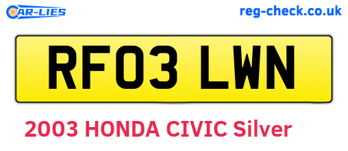 RF03LWN are the vehicle registration plates.