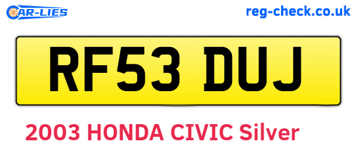 RF53DUJ are the vehicle registration plates.