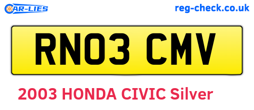 RN03CMV are the vehicle registration plates.