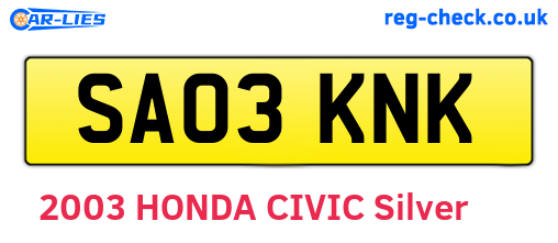 SA03KNK are the vehicle registration plates.