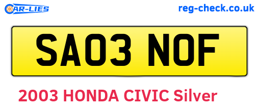 SA03NOF are the vehicle registration plates.