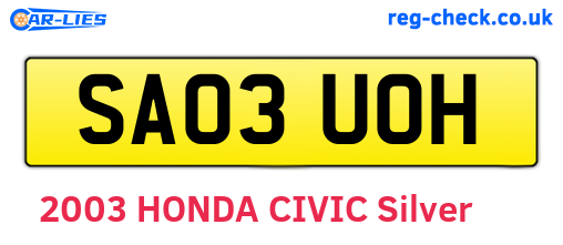 SA03UOH are the vehicle registration plates.