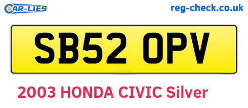 SB52OPV are the vehicle registration plates.