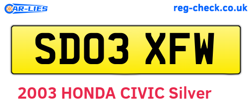 SD03XFW are the vehicle registration plates.