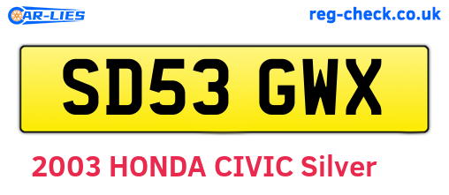 SD53GWX are the vehicle registration plates.