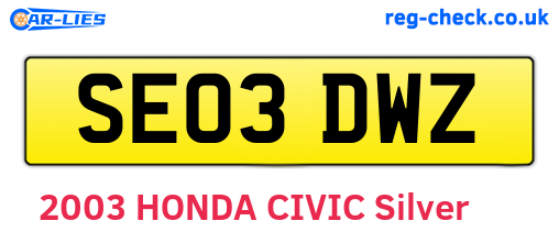 SE03DWZ are the vehicle registration plates.