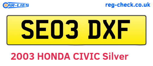 SE03DXF are the vehicle registration plates.