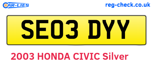 SE03DYY are the vehicle registration plates.