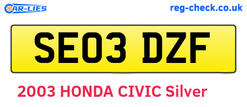 SE03DZF are the vehicle registration plates.