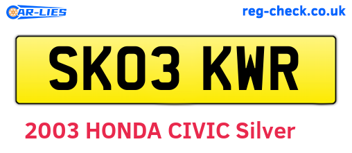 SK03KWR are the vehicle registration plates.